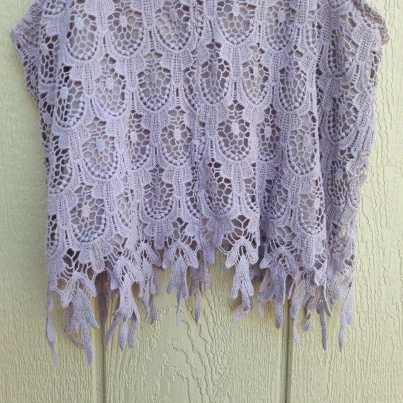 Rue21 Boho Crochet Lace Scalloped Dangle Hem Cropped Tank Top Pink Sz M - Picture 5 of 8